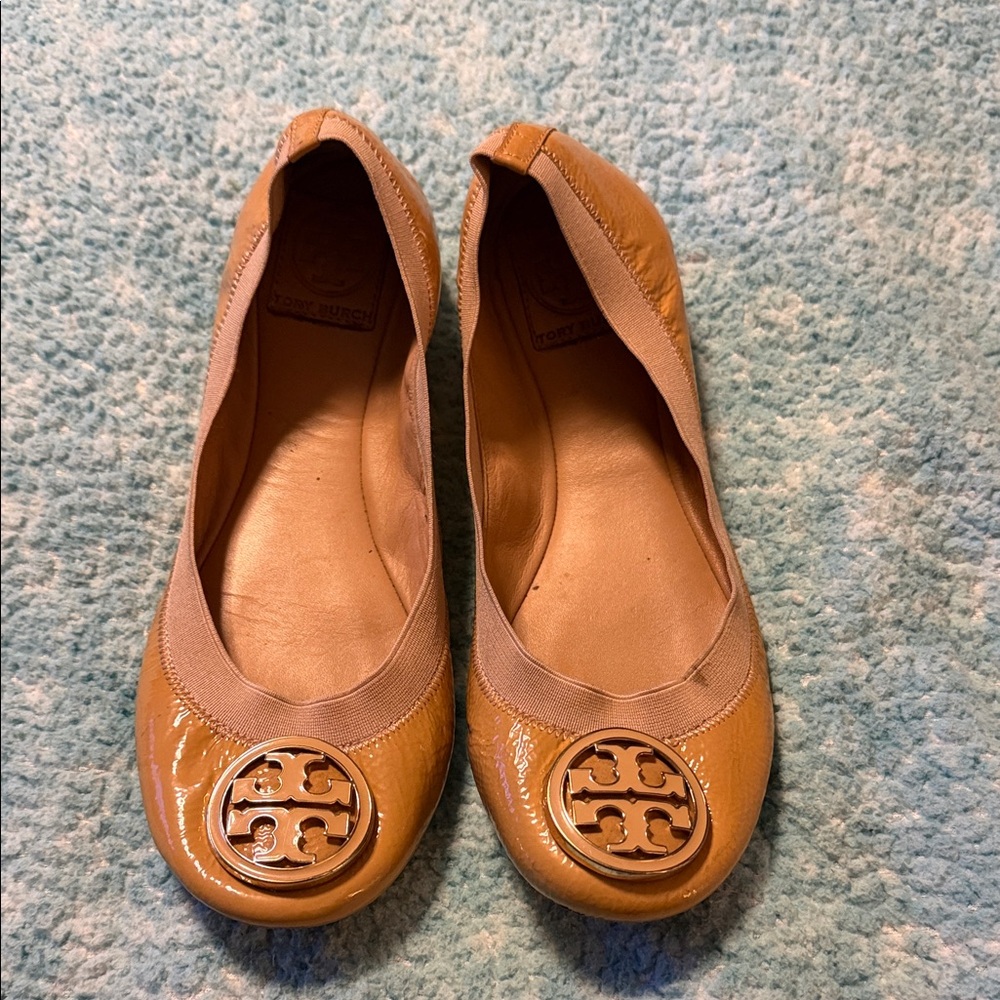 Tory Burch Camel Patent Flats